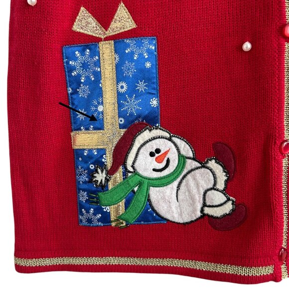 White Stag Red Christmas Applique Embroidered Beaded Sweater Vest (L) - Picture 11 of 16